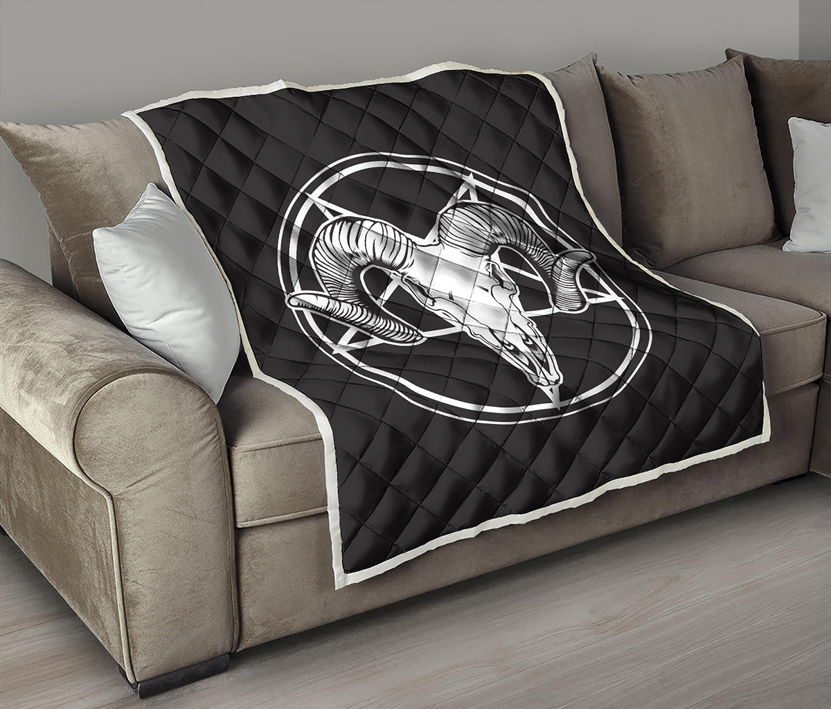 Satan Goat Skull Pentagram Print Quilt