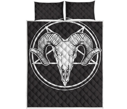 Satan Goat Skull Pentagram Print Quilt Bed Set