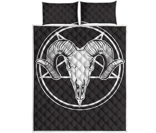 Satan Goat Skull Pentagram Print Quilt Bed Set