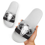 Satan Goat Skull Pentagram Print White Slide Sandals