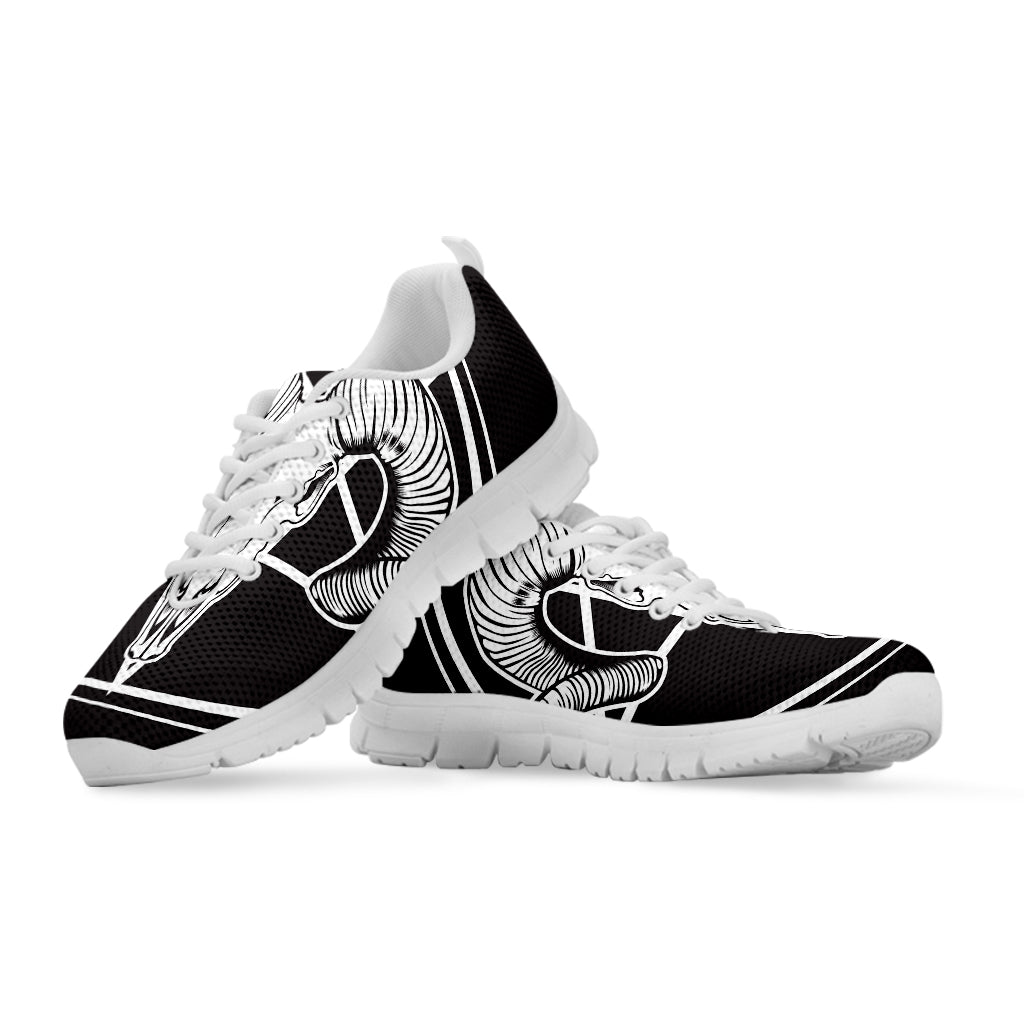 Satan Goat Skull Pentagram Print White Sneakers