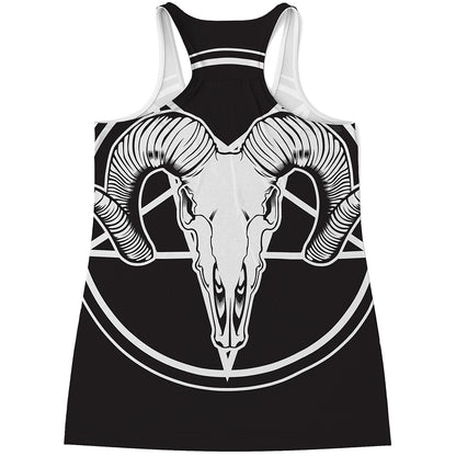 Satan Goat Skull Pentagram Print Women's Racerback Tank Top