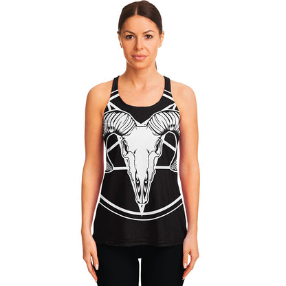 Satan Goat Skull Pentagram Print Women's Racerback Tank Top