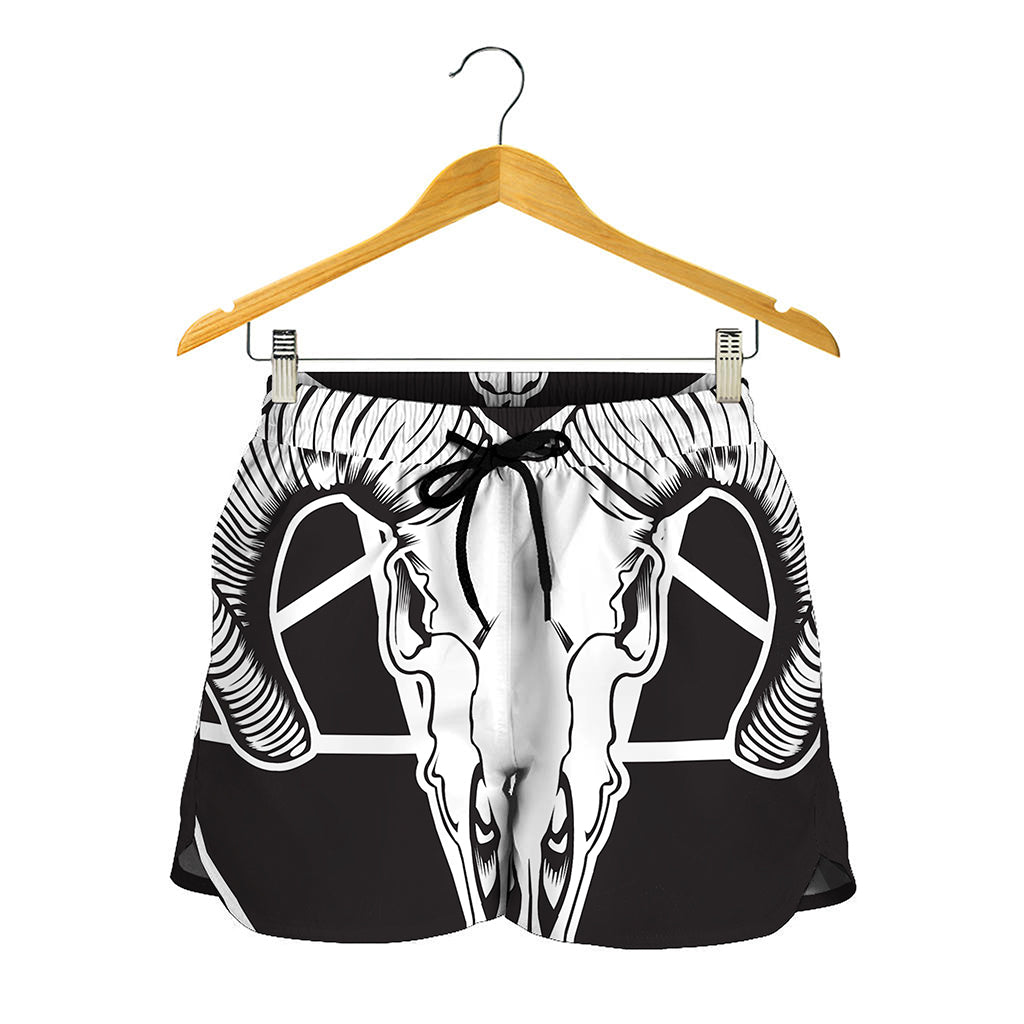 Satan Goat Skull Pentagram Print Women's Shorts