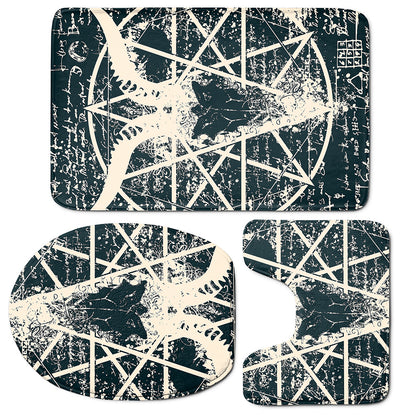 Satan Goat Skull Symbol Print 3 Piece Bath Mat Set