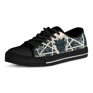 Satan Goat Skull Symbol Print Black Low Top Shoes 