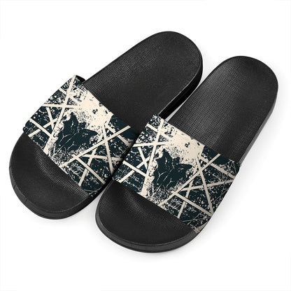 Satan Goat Skull Symbol Print Black Slide Sandals