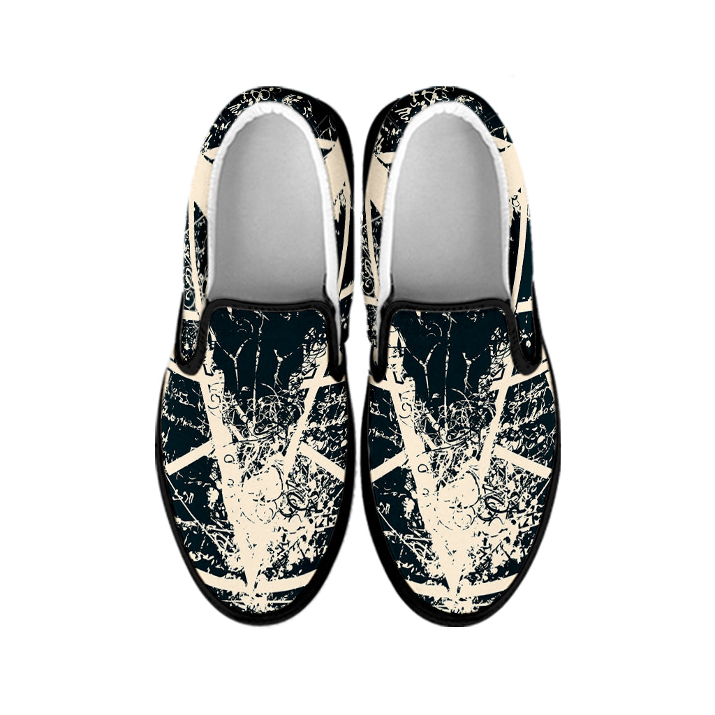 Satan Goat Skull Symbol Print Black Slip On Shoes