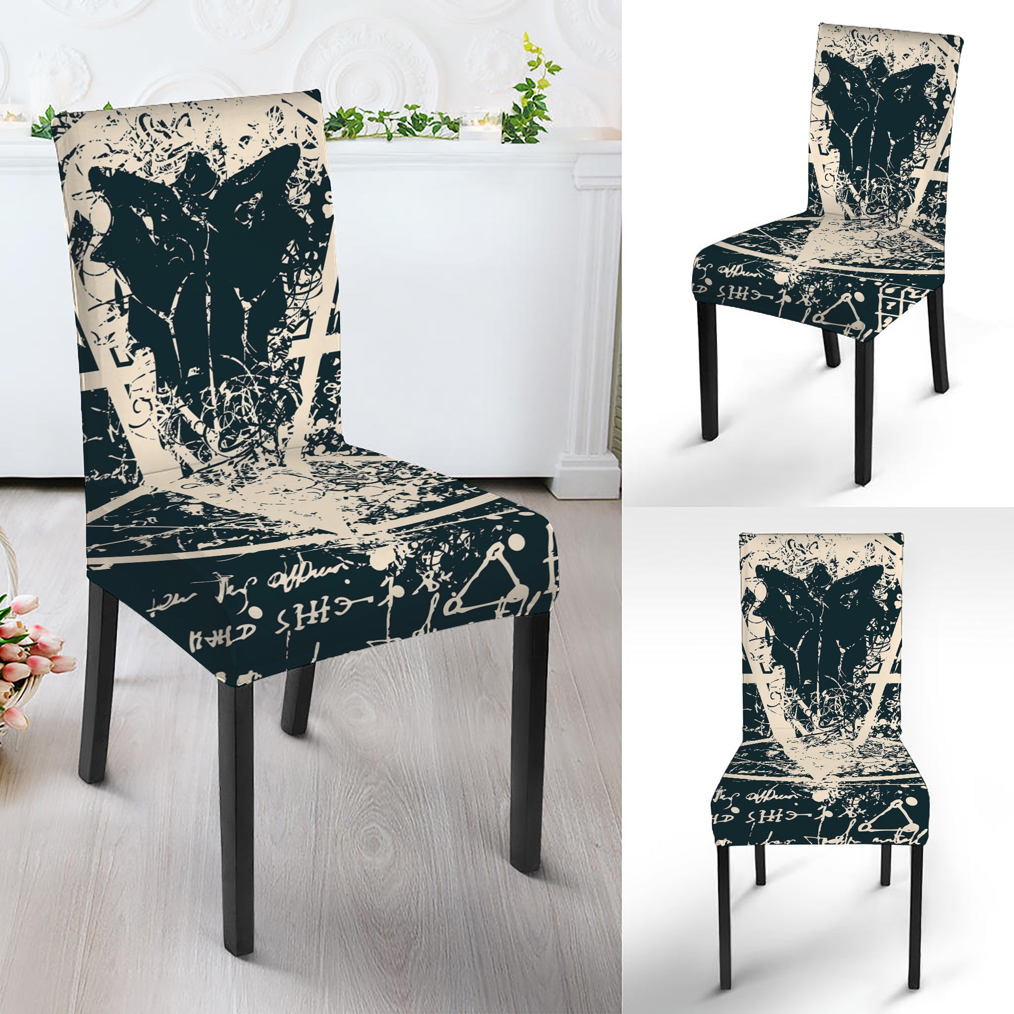 Satan Goat Skull Symbol Print Dining Chair Slipcover