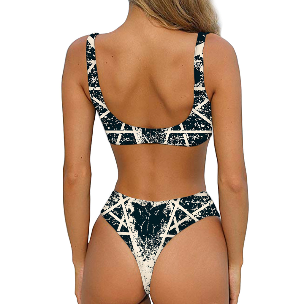 Satan Goat Skull Symbol Print Front Bow Tie Bikini