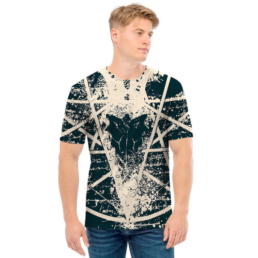 Satan Goat Skull Symbol Print Men's T-Shirt