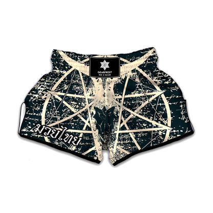 Satan Goat Skull Symbol Print Muay Thai Boxing Shorts