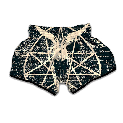 Satan Goat Skull Symbol Print Muay Thai Boxing Shorts