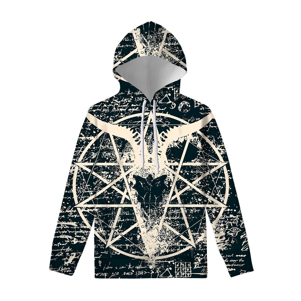 Satan Goat Skull Symbol Print Pullover Hoodie