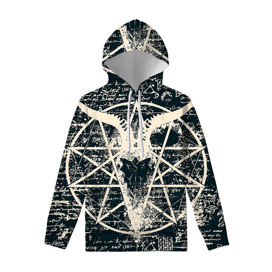 Satan Goat Skull Symbol Print Pullover Hoodie