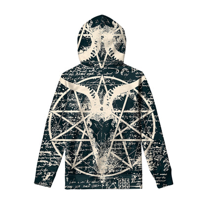 Satan Goat Skull Symbol Print Pullover Hoodie