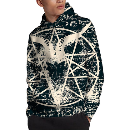 Satan Goat Skull Symbol Print Pullover Hoodie