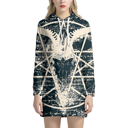 Satan Goat Skull Symbol Print Pullover Hoodie Dress