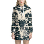 Satan Goat Skull Symbol Print Pullover Hoodie Dress