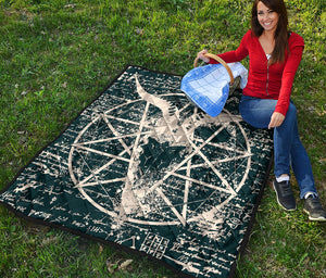 Satan Goat Skull Symbol Print Quilt