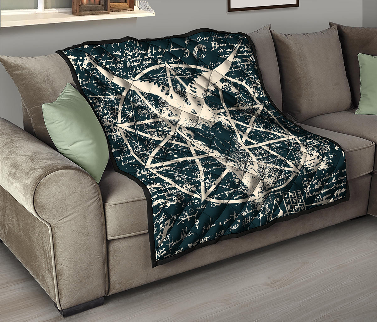 Satan Goat Skull Symbol Print Quilt