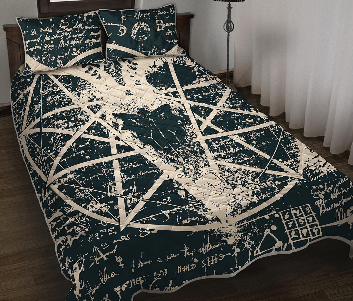 Satan Goat Skull Symbol Print Quilt Bed Set