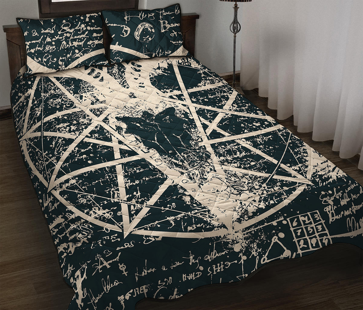 Satan Goat Skull Symbol Print Quilt Bed Set