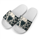 Satan Goat Skull Symbol Print White Slide Sandals