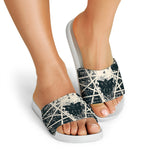 Satan Goat Skull Symbol Print White Slide Sandals
