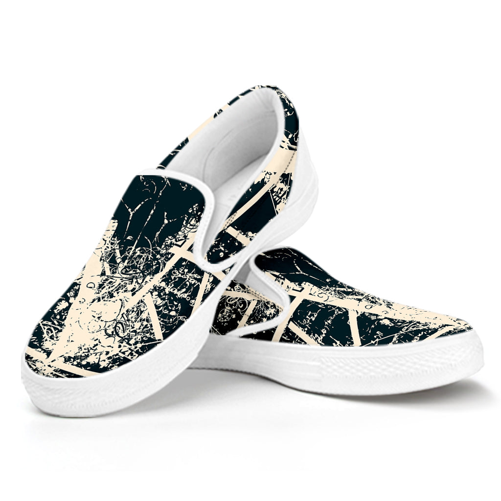 Satan Goat Skull Symbol Print White Slip On Shoes