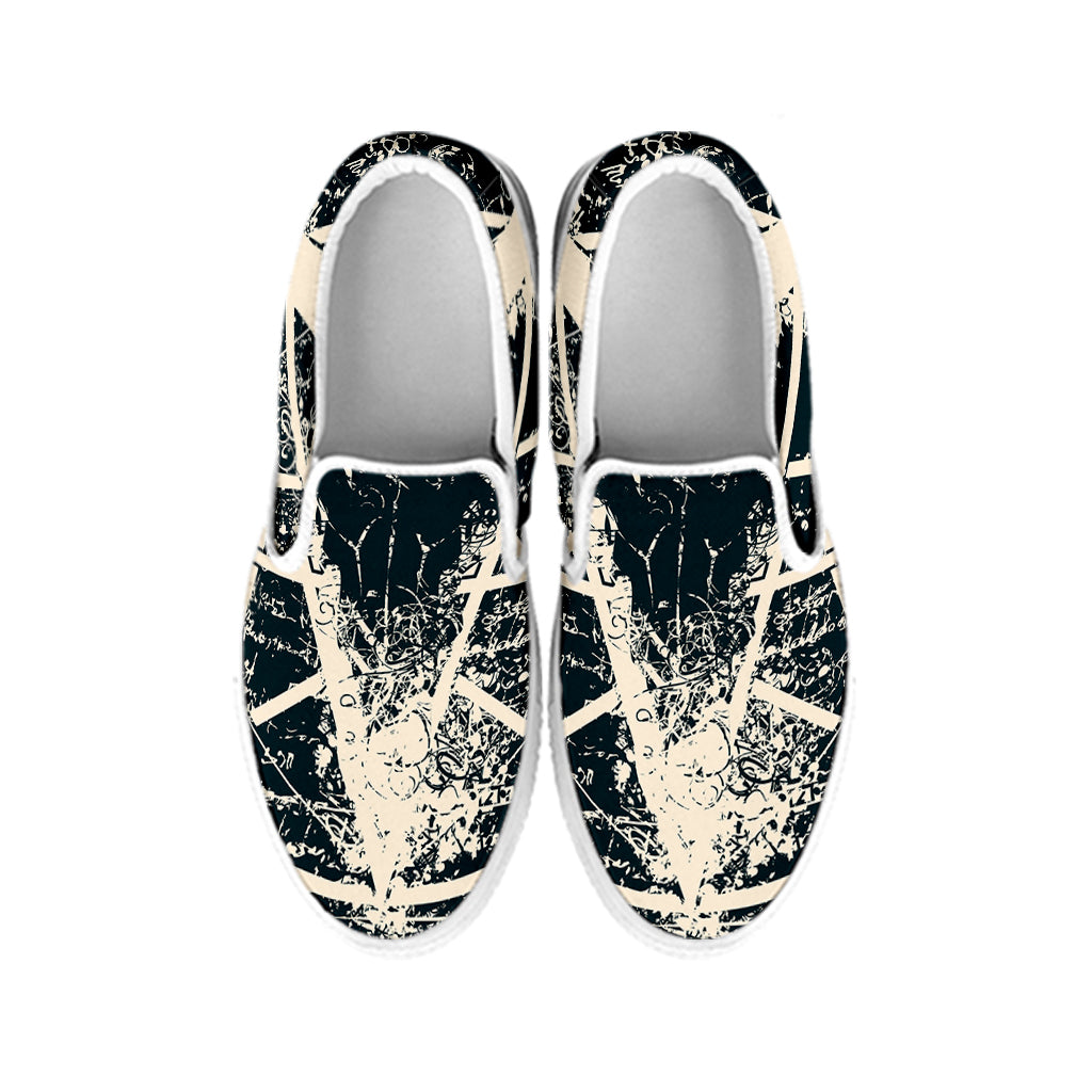Satan Goat Skull Symbol Print White Slip On Shoes