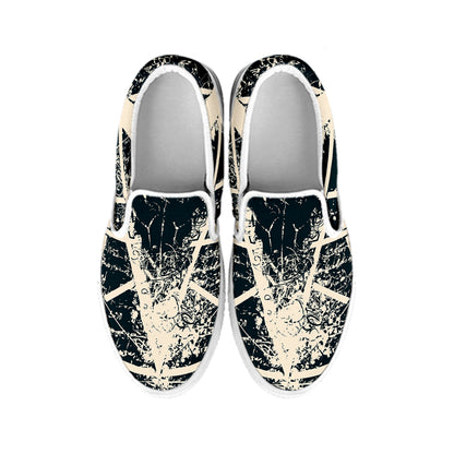 Satan Goat Skull Symbol Print White Slip On Shoes