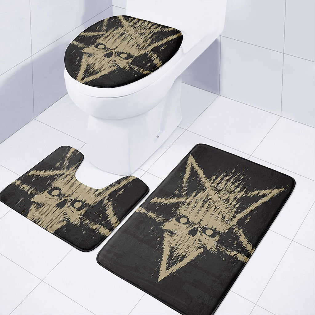 Satanic Pentagram Skull Print 3 Piece Bath Mat Set