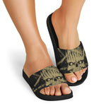 Satanic Pentagram Skull Print Black Slide Sandals