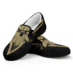 Satanic Pentagram Skull Print Black Slip On Shoes