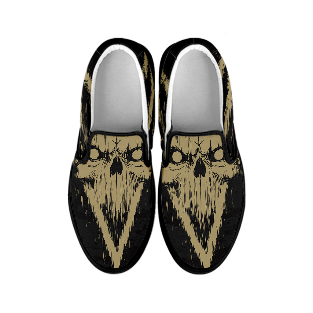 Satanic Pentagram Skull Print Black Slip On Shoes