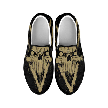 Satanic Pentagram Skull Print Black Slip On Shoes