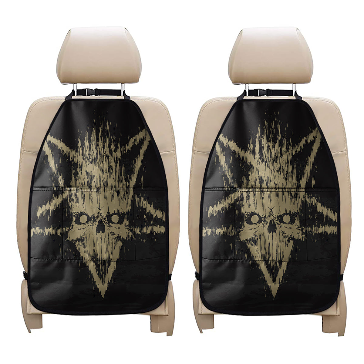 Satanic Pentagram Skull Print Car Seat Organizers