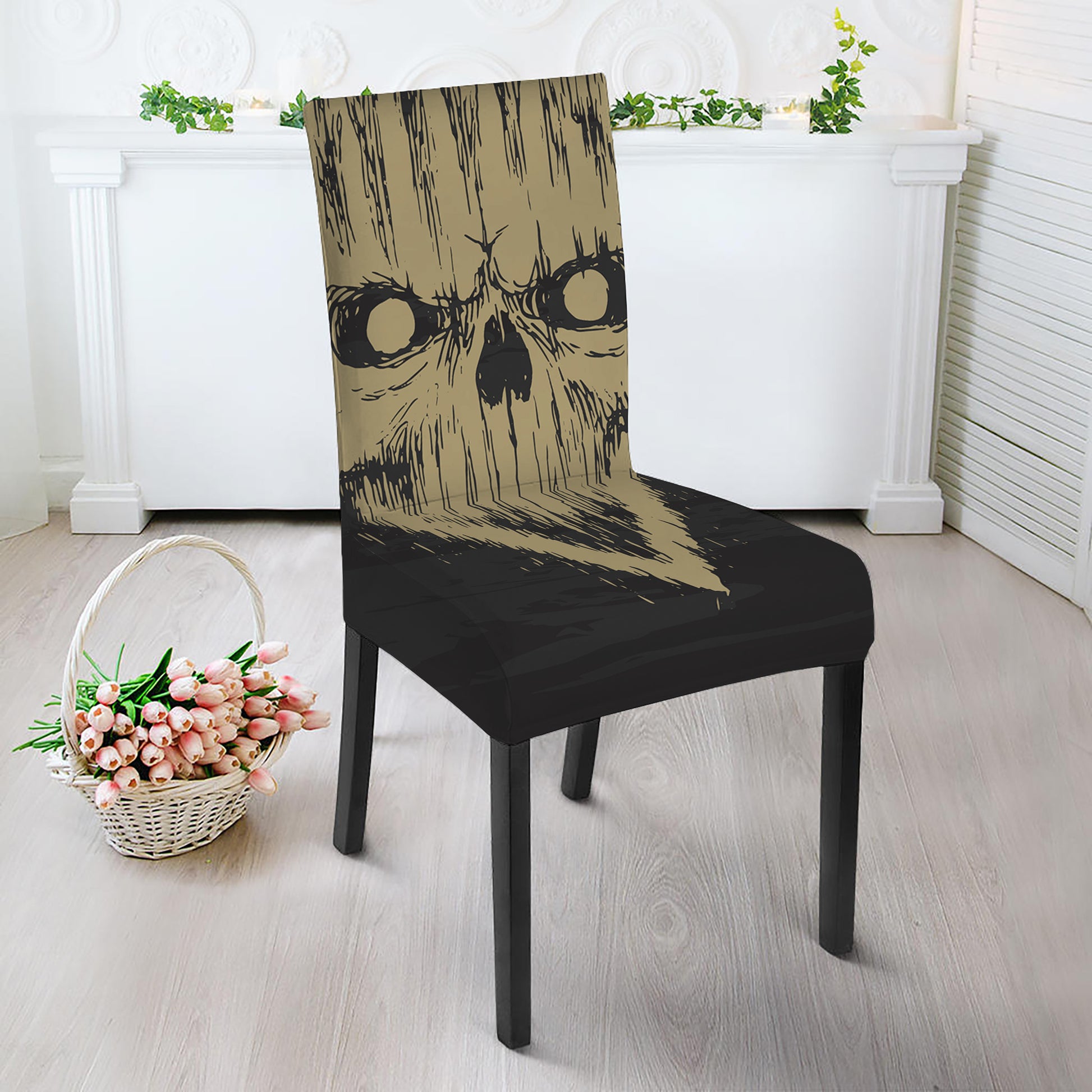 Satanic Pentagram Skull Print Dining Chair Slipcover