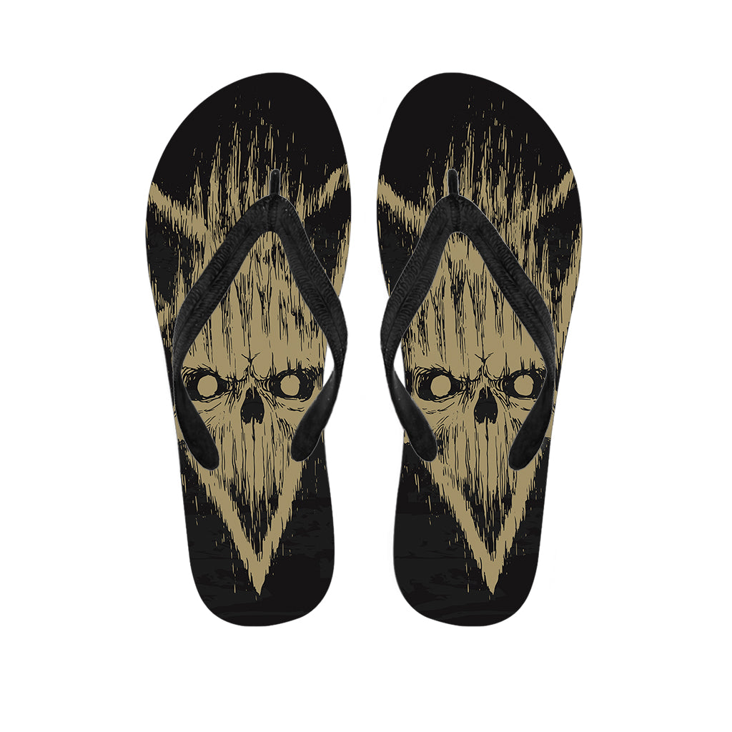 Satanic Pentagram Skull Print Flip Flops