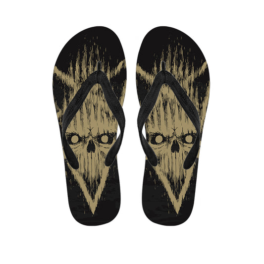 Satanic Pentagram Skull Print Flip Flops