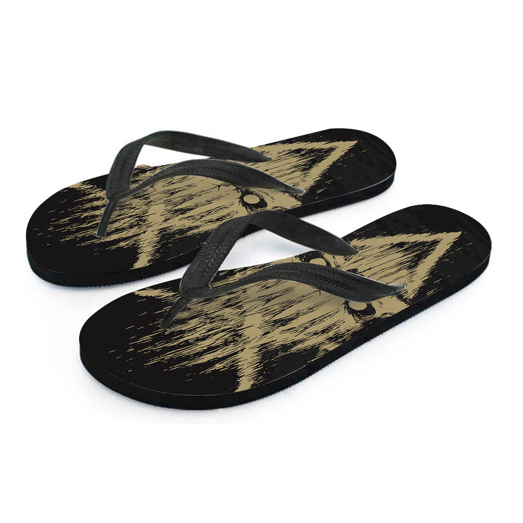 Satanic Pentagram Skull Print Flip Flops