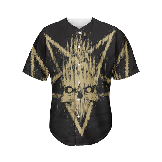 Satanic Pentagram Skull Print Men's Baseball Jersey