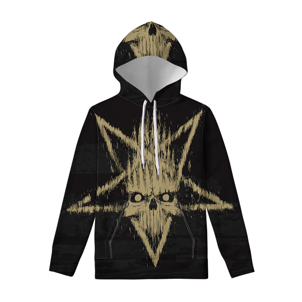 Satanic Pentagram Skull Print Pullover Hoodie