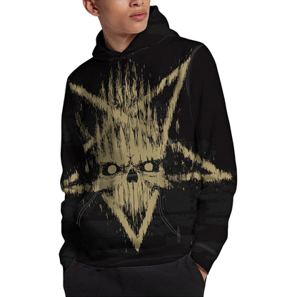 Satanic Pentagram Skull Print Pullover Hoodie