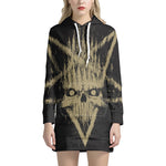 Satanic Pentagram Skull Print Pullover Hoodie Dress
