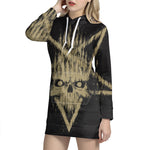 Satanic Pentagram Skull Print Pullover Hoodie Dress