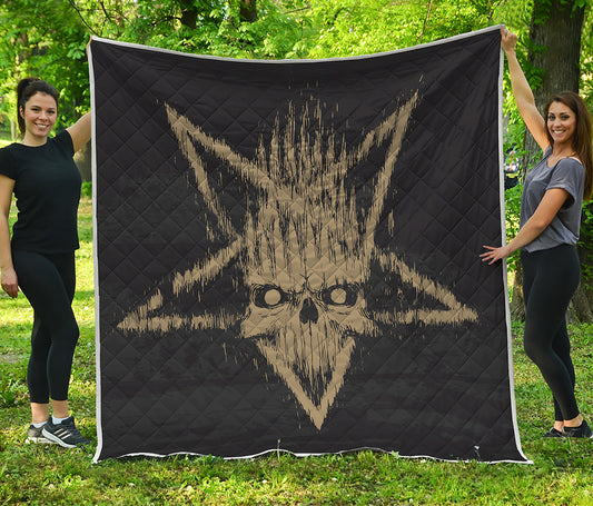 Satanic Pentagram Skull Print Quilt