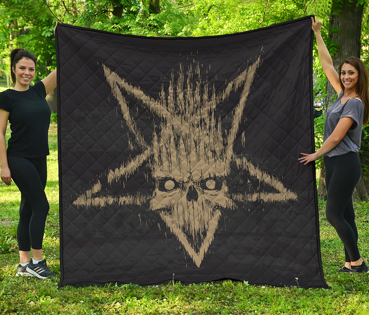 Satanic Pentagram Skull Print Quilt