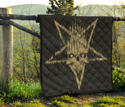 Satanic Pentagram Skull Print Quilt